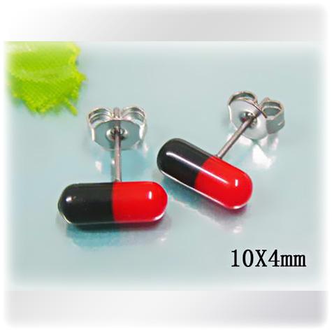 Červeno-černé pilulky - ocelové náušnice