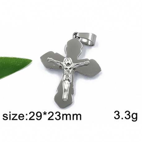 Menší kříž s Ježíšem Kristem - ocelový přívěsek - 29x23mm