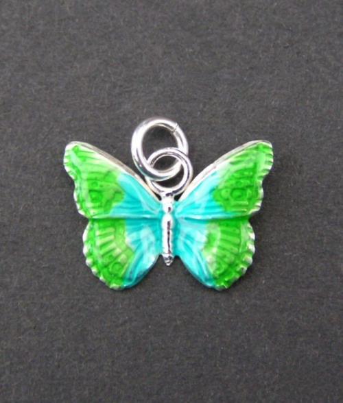 Zelenomodrý barvený motýl - stříbrný přívěsek