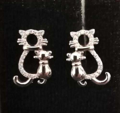 Kočka a kotě - stříbrné náušnice zdobené mikrosettingem