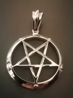 Obrácený pentagram - ocelový přívěsek - průměr 4cm