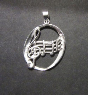 Hudební přívěsek ze stříbra - houslový klíč s notami
