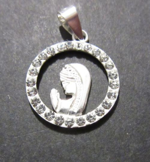 Panenka Marie - přívěsek ze stříbra vykládaný umělými mikrozirkony