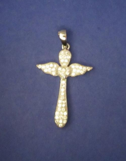 Kříž ve tvaru anděla posetý světlými zirkony - přívěsek ze stříbra