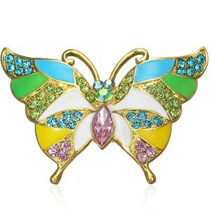 Barevný modrozelenožlutorůžový motýl - brož