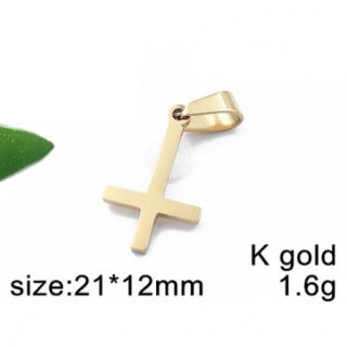 Obrácený křížek ve zlaté barvě - ocelový přívěsek