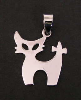 Silueta stylizované kočky - varianta 2 - stříbrný přívěsek