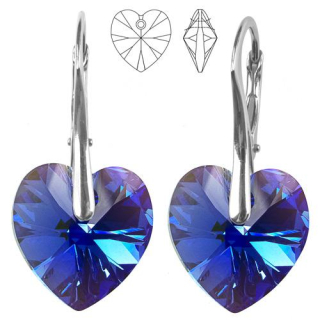 Náušnice - Swarovski Xilion Heart 14mm Sapphire AB