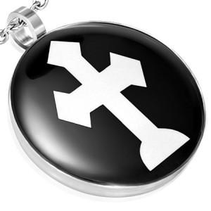 Kříž v černém kruhu - ocelový přívěsek