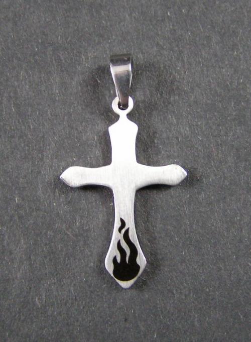 Křížek s plameny - ocelový přívěsek / přívěsek z oceli