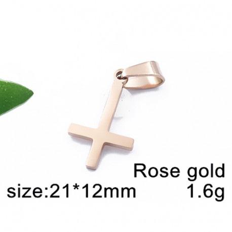 Obrácený křížek v růžově zlaté barvě - ocelový přívěsek